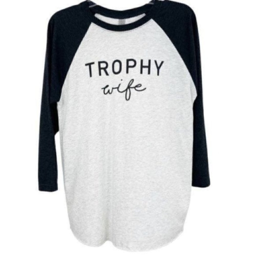 Trophy Wife 3/4 Sleeve Shirt Top Black Gray Small NWT Next Level New with Tags